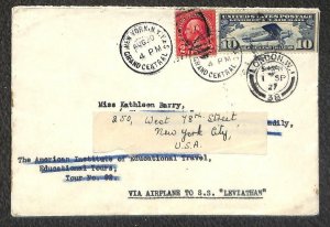 USA #634 & C10 AIRMAIL STAMP NY ENGLAND FAILED CATAPULT SS LEVIATHAN COVER 1927
