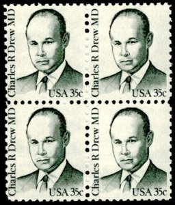 1981 Charles Drew Black Heritage Block of 4 35c Postage Stamps, Sc#1865, MNH, OG