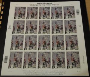 2002 45c America Responds Heroes Scott B2 Pane MNH