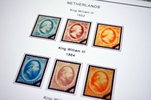 COLOR PRINTED NETHERLANDS [CLASS.] 1852-1947 STAMP ALBUM PAGES (38 ill. pages)