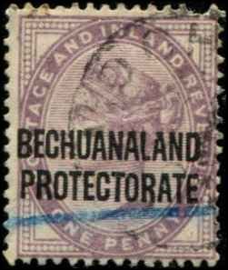 Bechuanaland SC# 33 o/p on Great Britain 1dd Used wmk 30 short perf at top