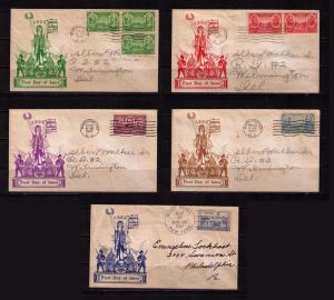 US Sc# 785 - 789 FDC x Set5 Mt Vernon Scott Color Cachet #1