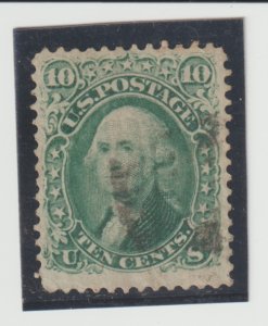 US Scott #68 Used 10c, Washington, 1861, Green SCV$55.00