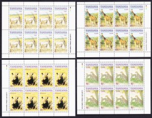 Tanzania Oryx Giraffe Rhinoceros Cheetah 4v Sheetlets of 8 sets 1986 MNH