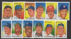 ST.VINCENT SG1264/75 1989 FAMOUS BASEBALL PLAYERS MNH