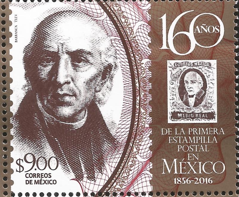 RJ)2016 MEXICO, HIDALGO-1856 MEDIO REAL STAMP, 160 YEARS OF ING, 65th ANNIVERSAR