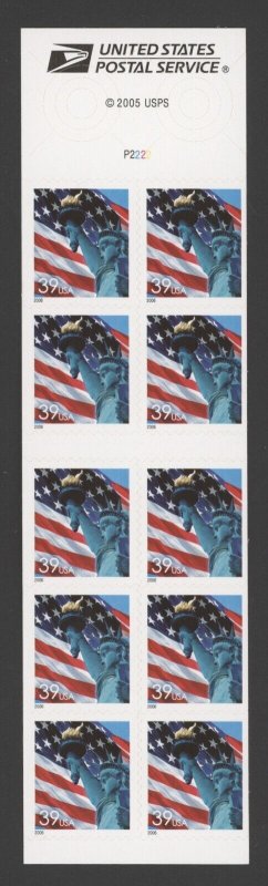 2006 US Scott #3978a 39c Lady Liberty & Flag, Booklet Pane of 10 MNH