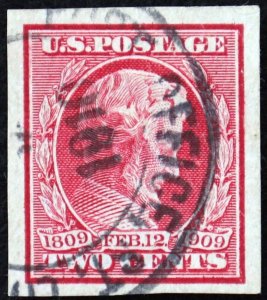 U.S. Used Stamp Scott #368 2c Lincoln Imperf, Superb. 1910 CDS Cancel. A Gem!