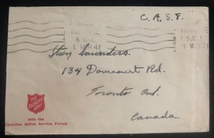 1941 Canada Army Post Office Cover To Toronto Salvation Army Envelope