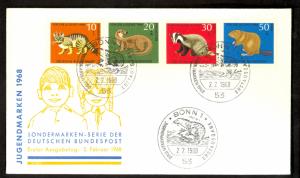 WEST GERMANY 1968 ANIMALS Semi Postal Set U/A Cachet FDC B430-B433