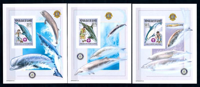 [95681] Guinea 2002 Marine Life Whales 3 Imperf. Single Sheets MNH