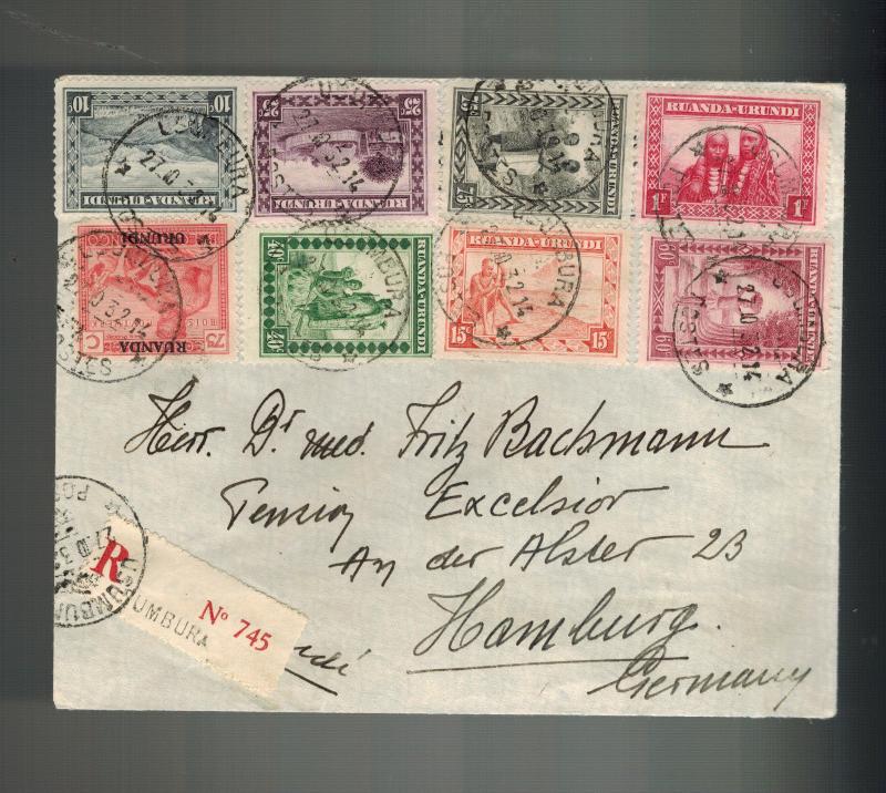 1932 Usumbura Ruanda Urundi Registered Cover to Hamburg Germany