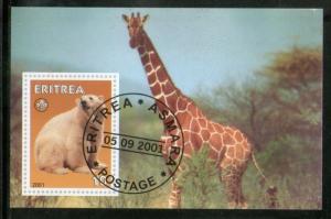 Eritrea 2001 Giraffe Bear Wild Life Animals Mammal Fauna M/s Cancelled  # 3635
