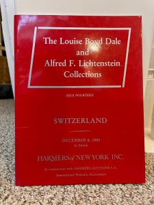 Dale-Lichtenstein (Harmers NY) Auction Catalogue SWITZERLAND, Dec 8, 1989