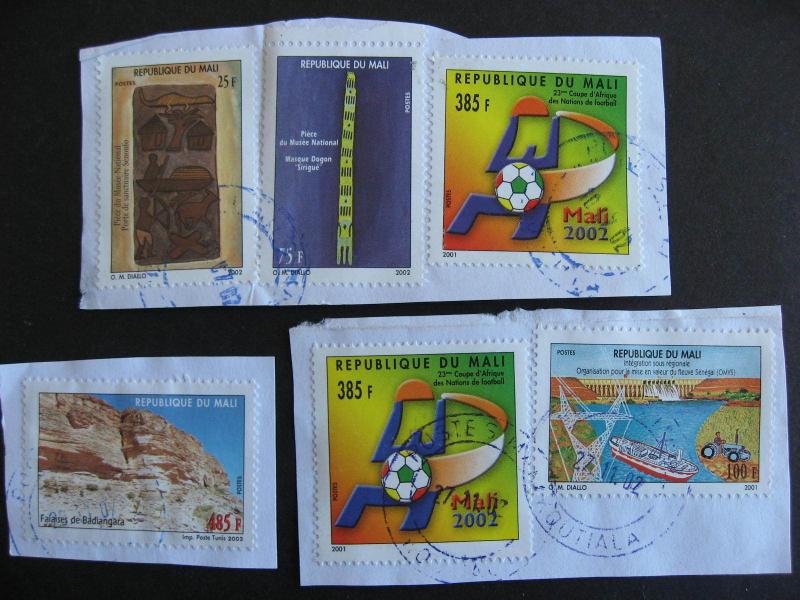 MALI 6 modern stamps mixture (duplicates,mixed condition)postally used on piece 