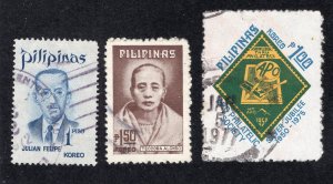 Philippines 1972-75 Group of 3 Commemoratives, Scott 1137, 1205, 1280 used