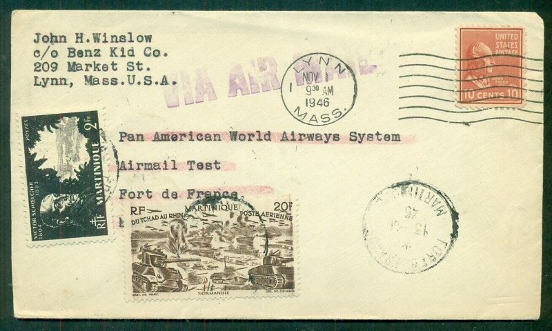 1946, U.S. & MARTINIQUE franking on post War Return-to-Sender cover, VF