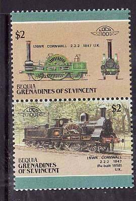 St Vincent Grenadines-Bequia-Sc#28-34- id5-unused NH Trains-Locomotives-1984-7-