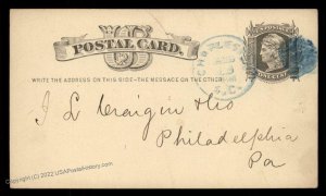 USA 1876 CHARLESTON South Carolina Blue Cancel Postal Card Cover 96384