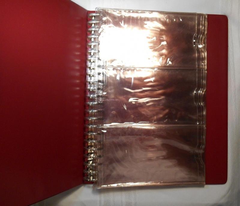 Cover ALBUM red holds 90 standard #6, 23 ring binder, clear pages