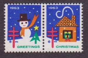 Christmas Seal from 1963 NG attached pair