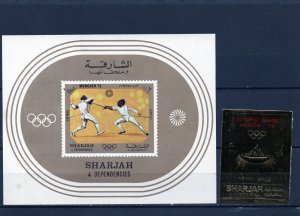 SHARJAH 1972 SUMMER OLYMPIC GAMES MUNICH 1 STAMP IMPERF. ON GOLD FOIL & S/S MNH