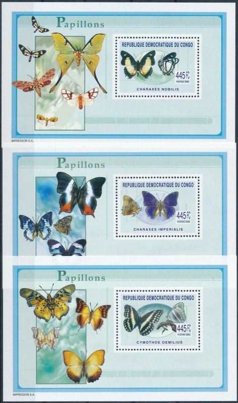 [I1126] Congo 2003 Butterflies good set of 3 sheets very fine MNH