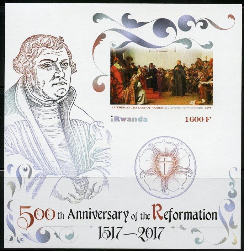 RWANDA 2017 50th ANN OF THE REFORMATION LUTHER AT THE DIET OF WORMS S/S IMPER NH