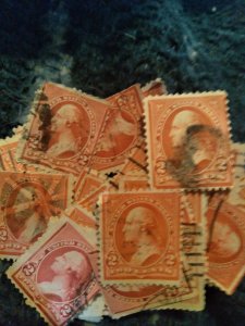100 2-Cent Washington Late 1890s Stamps # 265 & Other #s Stamps Used 100yrs Old!