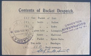 1935 Kolaghat India Rocketgram Parcel Flight Sheet cover Smith Signed 