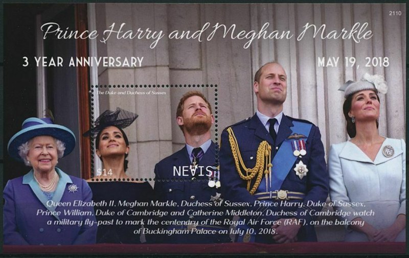 Nevis 2021 MNH Royalty Stamps Prince Harry & Meghan Royal Wedding Anniv 1v S/S 