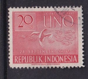 Indonesia   #364  used   1951  UN  doves inflight  20c