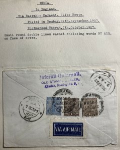 1927 Basra India First Flight Airmail cover FFC To England Via Cairo Egypt