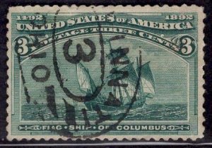 US Stamp #232 3c Columbian USED SCV $15