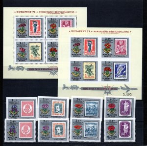 HUNGARY 1971 HUNGARIAN POSTAL HISTORY 2 SETS OF 4 STAMPS & 2 S/S PERF. & IMP MNH