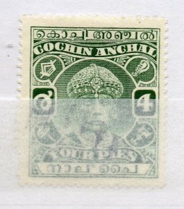 India Cochin 1933-38 Early Issue Fine Used 4p. Optd NW-16299