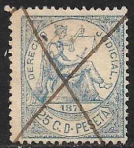 SPANISH ANTILLES CUBA PUERTO RICO 1871 25c Judicial Revenue AA86 VFU