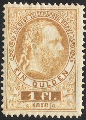 AUSTRIA 1874 1fl Mint LH Telegraph stamp, Mi  #16 VF, perf 10-1/2