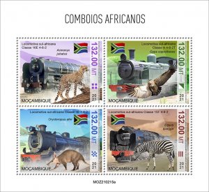 MOZAMBIQUE - 2021 - African Trains - Perf 4v Sheet - Mint Never Hinged