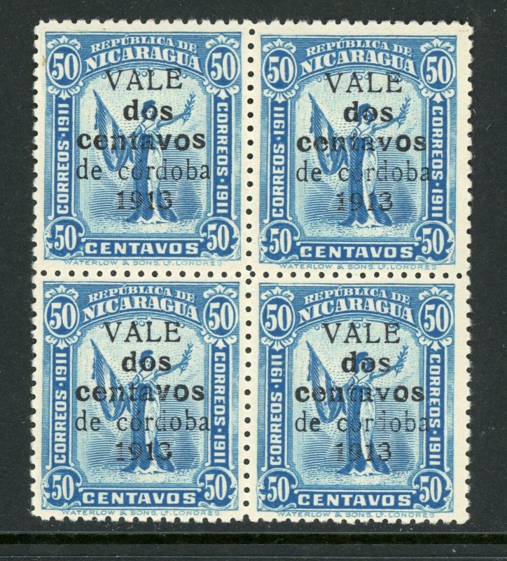 Nicaragua 1913 Liberty Gold Currency 2¢/50¢ Blue Sc 322 Block MNH Q537