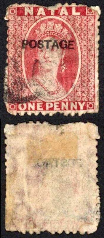 Natal SG76 1d Rose opt Postage (locally) Cat 95 pounds