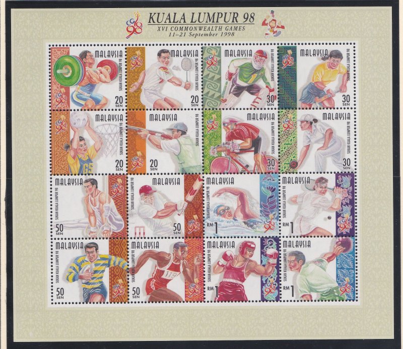 Malaysia # 675, Commonwealth Games, Sheet of 16, NH, 1/2 Cat.