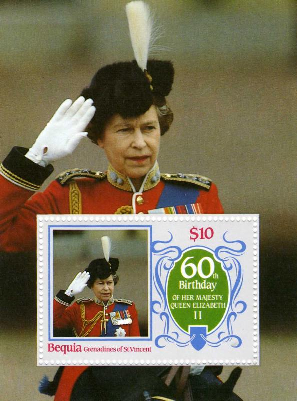 St Vincent Grenadines Bequia Queen Elizabeth 60th Birthday s/s Perforated mnh.vf