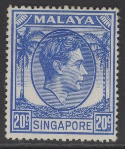 SINGAPORE SG24a 1952 20c BRIGHT BLUE p17½x18 MTD MINT