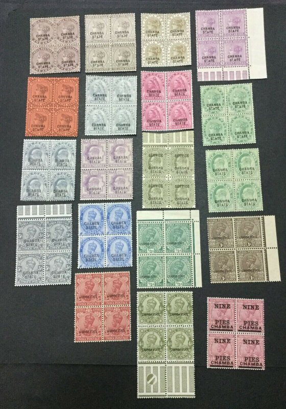 MOMEN: INDIA CHAMBA SG # 19 BLOCKS MINT OG NH LOT #198489-6046