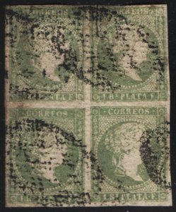 Cuba 9b 1/2rp Isabella, Used Block of 4