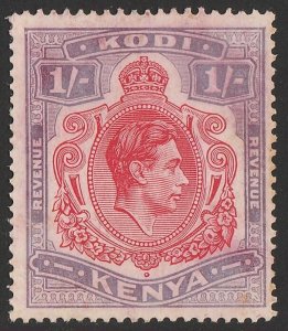 KENYA 1938 KGVI Kodi (Poll Tax) 1/- purple & vermilion perf 14. Rare.