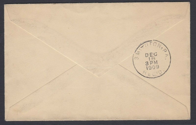 US Sc 334 - 1909 Diagonal BISECT on cover to Smithton Pa, w/ APS cert