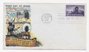 US 950 (Me-1) 3c Utah Centennial single FDC Fluegel Multi-Color Cachet ECV$60.00