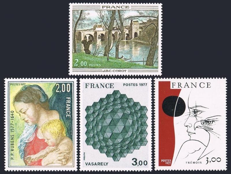 France 1517-20,MNH. Art 1977.By Corot,Rubens,V.Vasarely,P.Y.Tremois.